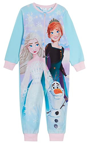 Disney La Reine des neiges 2 Body pour filles Pyjamas en polaire tout en un pour enfants Pyjamas en polaire à fermeture éclair Elsa Anna Vêtement de détente, bleu, 7-8 ans