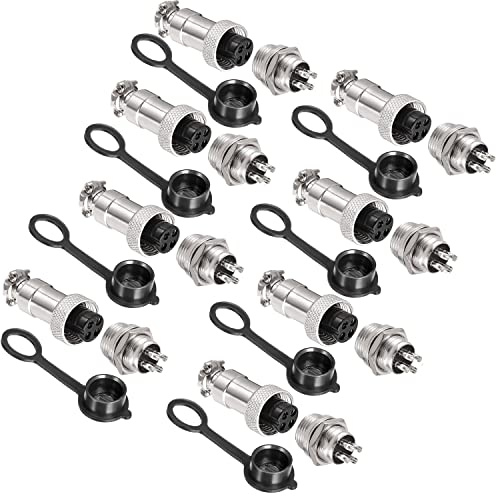 VISSQH 16pcs GX12 4Pin Connettore Aviazione,12mm Maschio/Femmina Connettore Aviazione Spina,Metallo Connettore Pannello Connettori a Filo +Gomma Berretto e Cacciavite a Croce