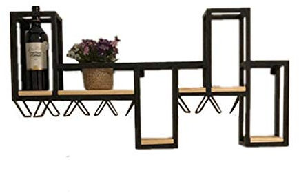 ZXFDM Botelleros de Metal para Vino Montaje en Pared Madera Vintage | Estante Organizador de Almacenamiento para Unidad de Pared | Portabotellas de Vino | Soporte para Copa de Vino | Vinoteca Meta