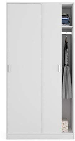 JUANIO Armario de Dos Puertas Correderas para Dormitorio o Habitación con Acabado en Color Blanco Mate - Dim: 100 cm (Ancho) x 200 cm (Alto) x 50 cm (Fondo)