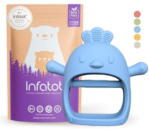 Infatot® Beißspielzeug für Babys von 0–6 Monaten – Huhn – tragbarer Beißring aus Silikon, Baby-Beißspielzeug, sicheres kaubares Babyspielzeug, beruhigende Linderung beim Zahnen - Blau