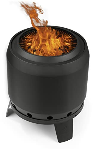 LANDMANN rauchfreier Feuerkorb, klein | 360° Luftzirkulation | Besonderes Flammenspiel | Pulverbeschichteter Stahl | Ideal für gemütliche Abende | Inkl. Schürhaken [52,5 x 51,5 x 57 cm - 14,8 kg]