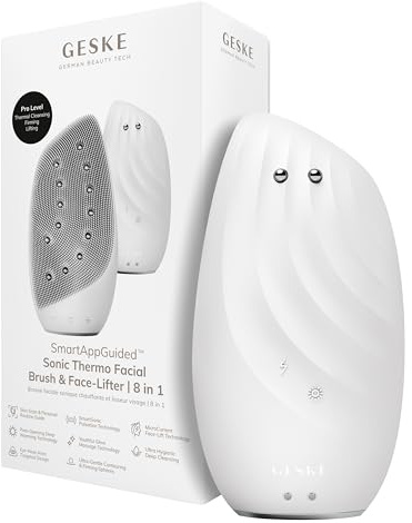 GESKE | Cepillo facial termo sónico efecto lifting SmartAppGuided™| 8 en 1 | Limpieza de la piel y antiarrugas | cepillo de limpieza eléctrico de silicona | Masajeador Facial | Antienvejecimiento