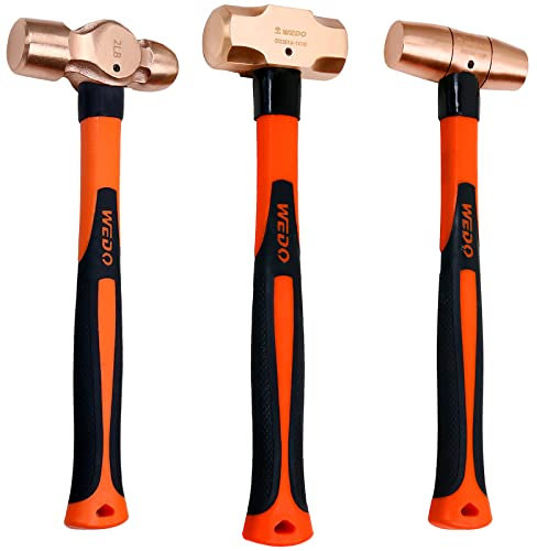 WEDO 3PCS Copper Hammer Set with Fiberglass Handle,4lb Sledge Hammer,2lb Drum Type Hammer,2lb Ball Pein Hammer,Die-Forge,Corrosion Resistant