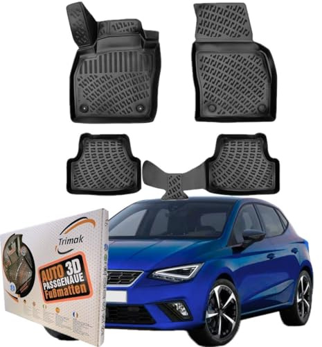 Trimak 3D Fussmatten für Seat Ibiza 5 Gen 6F ab 2017 | Gummimatten aus TPE Gummi, Passgenau, Wasserdicht, Hoher Rand, Rutschfest, Leicht zu Reinigen