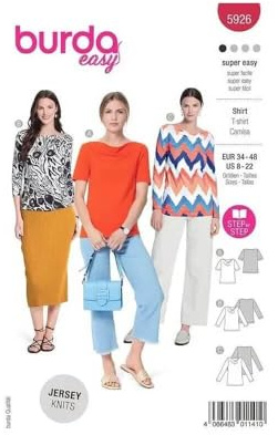 burdastyle Schnittmuster 5926 | Shirts mit Wasserfallausschnitt zum selber nähen | Damen, Gr. 34-48 | Nählevel: sehr leicht