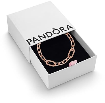 PANDORA ME Slim Link Bracelet, 14K Rose Gold-Plated | 14k Rose Gold-Plated Slim Links, Two Openable Connectors, Carabiner Clasp, for Pandora ME Medallion Charms
