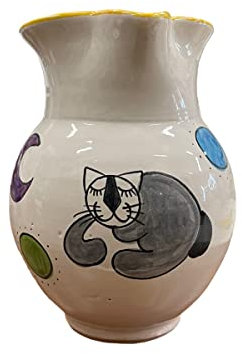 Amarcord La Romagna Pichet en céramique fait et peint à la main avec poignée avec motif chat gris capacité 1,5 Litres