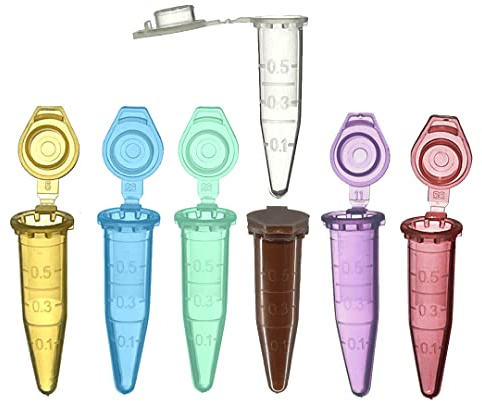 MUHWA Lot de 500 tubes de microcentrifugeuse en polypropylène avec fermeture à pression, capacité de 0,5 ml (différentes couleurs)
