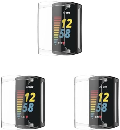 Case Compatible with Fitbit Charge 6 with Screen Protector, 3 Pack Flexible TPU Shockproof Scratch Proof Cover Case for Fitbit Charge 5/Charge 6 Activity Tracker (Clear/Clear/Clear)
