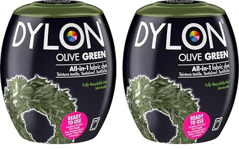 DYLON Washing Machine Fabric Dye Pod for Clothes & Soft Furnishings, 350g – Olive Green (Pack of 2)