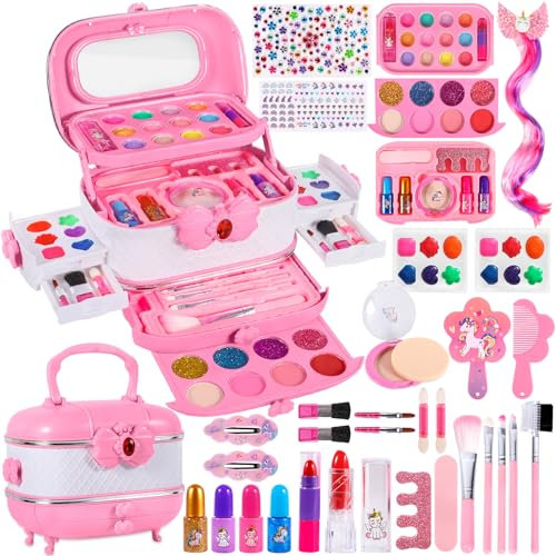 Makeup Set Schminkkoffer Mädchen - Waschbar Schminke Kinder Make Up Set Mädchen Spielzeug, Schminke Halloween Weihnachts Geburtstag Geschenke für Prinzessin 3 4 5 6 7 8 9 10 11 Jahre