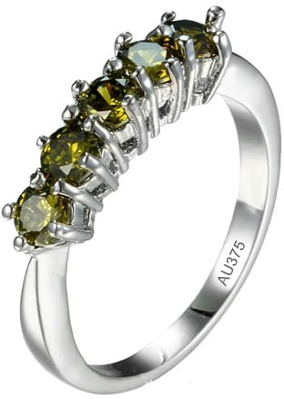 AMDXD 9 Karat Weißgold Au375 Solitärring, 5Klassiker Freundschaftsringe mit Peridot Grün, Partnerringe 9K Gold, Echte Goldschmuck, Gr.49 (15.6)