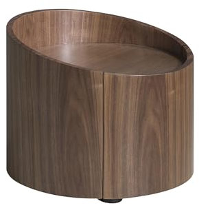 Angel Cerdà - Elegante Mesita de Noche Redonda en Nogal Natural de Ø53x44cm, Diseño Moderno con Cajón Soft-Closing, Toque Vanguardista para Dormitorios - Estilo Sofisticado y Funcionalidad Única