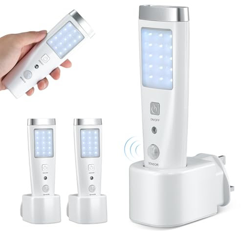 2 Pack LED Night Light Plug in Wall,4 Function Motion Sensor Night Light with Rechargeable Plug Base,Power Failure Light, Torch and Work Light,Emergency Plug in Lights for Hallway,Stair,Bedroom