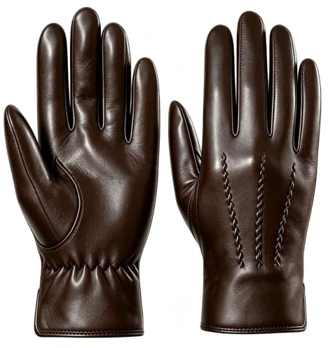 Harssidanzar Lederhandschuhe für Herren, bequem, Kaschmirfutter, GMUK006, braun, M