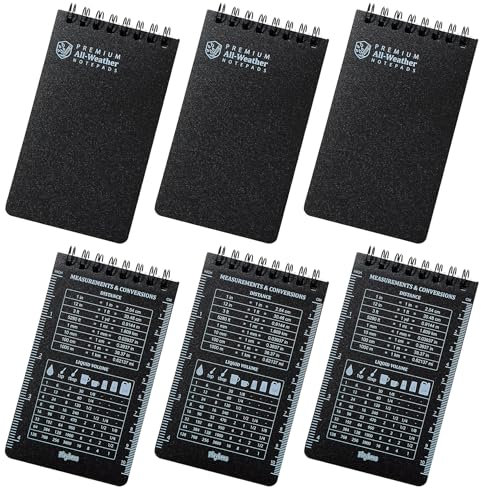 Playbees Wasserdichter Notizblock zum Schreiben im Regenfeld, Notizen, schwarz, klein, 7,6 x 12,7 cm, wasserdicht, Taschenspirale, Allwetter-Notizblöcke für Bauunternehmer, Polizei, Feldarbeit,
