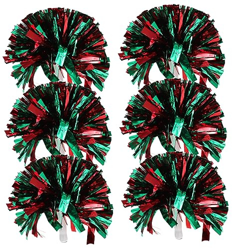 WOONEKY 6er-Pack handgekurbelte Cheerleader-Pom-Poms Cheerleading-Requisiten für Sportpartys Tanzgruppen Rot/Grün