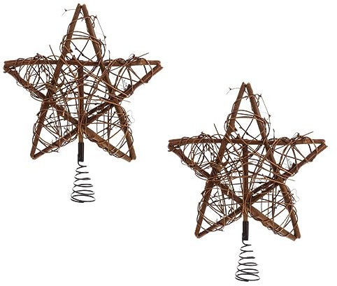 TOPBATHY 2stücke Weihnachtsbaumspitze Rattan Stern Mit Frühlingstütze Baumkrone Festliche Christbaumdeko Für Weihnachtsbaum Weihnachtsfest Schmuck