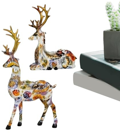 Figura di cervo – Arredamento alce, Renna Artigianato in resina | Decorazione da tavolo seduta in piedi con eleganza ispirata alla natura, in miniatura di renne in resina per lo squalo di Natale
