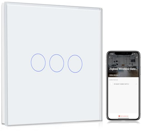 BSEED Smart ZigBee Interrupteur d'éclairage, Smart Interrupteur Mural Compatible avec Alexa et Google Home, Interrupteur Encastré 3 Gang 1 Voie Blanc (Hub Requis)