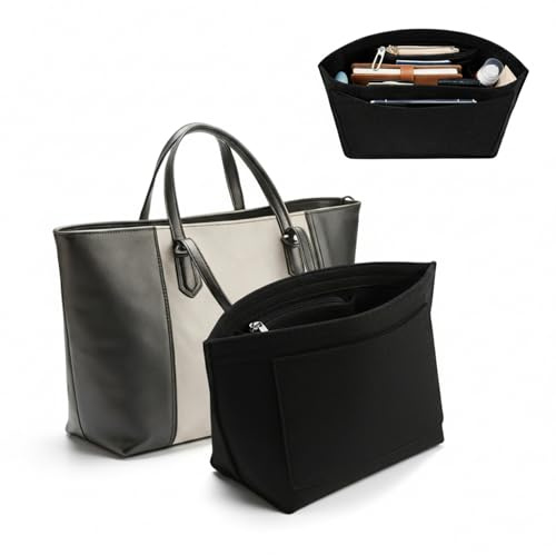 lumanothy Taschen Organizer Shopper, Handtaschen Organizer mit Multi-Pocket, Filz Tascheneinsatz für Tote Bags, Mommy bag, Einkaufstasche, Shopper, Schwarz, L