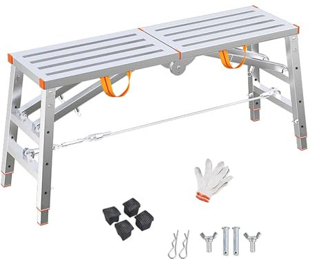 EXCLURA Trabattello Piattaforma di Ponteggio Multiuso, Set di Ponteggi Compatti con Accessori di Ricambio, Ponteggio Portatile per Lavori di Ristrutturazione Domestica(L-140cm(55 1/8))