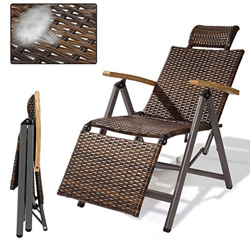 Verstellbarer Rattan-Loungesessel, Zero Gravity, zusammenklappbar, Liegestuhl für Garten, Terrasse, Strand, 9 Geschwindigkeiten, Outdoor-Sonnenliege mit Liegefunktion