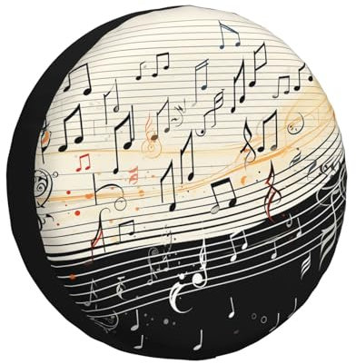 Reifenschutzabdeckung Musiknoten Vintage Reifen-Aufbewahrungstasche Wasserdicht Reifenhülle Mit Kordelzug Tire Cover Für Wohnmobile Truck Ersatzradreifen 17 inch