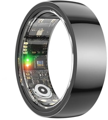 Yabonie Health Ring, Smart Rings for Women Men, IP68 Waterproof Fitness Sleep Heart Rate Blood Oxygen Tracker Smart Ring, Step Tracker, Compatible With Android & IOS (Black) (10#)