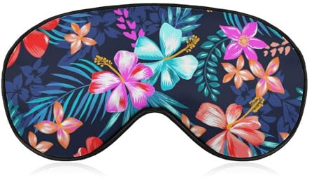 Bequemer Augenschutz für die Nacht, hawaiianische bunte Hibiskusblüten, tropische Palmenblätter, Augenschutz, weiches elastisches Band für Damen und Herren