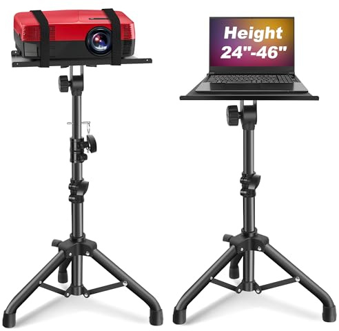 Soporte para proyector, trípode para laptop, altura de 24.4 a 46 pulgadas, soporte de suelo para equipos de DJ, películas al aire libre, oficina, hogar, escenario o estudio (negro)