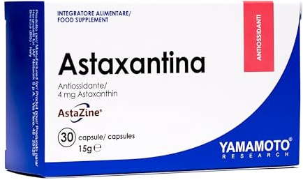 YAMAMOTO RESEARCH Astaxantina 30 Cápsulas, suplemento pigmento rojo natural certificado AstaZine con potente acción antioxidante, para contrarrestar eficazmente los radicales libres