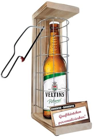 Personalisierte Geschenke zum 40. Geburtstag Geschenkidee - Eiserne Reserve Gitter Text rot Veltins Pilsener Bier (1 x 0.5 l) incl. Notsäge - Geburtstag zum 40. Geschenk