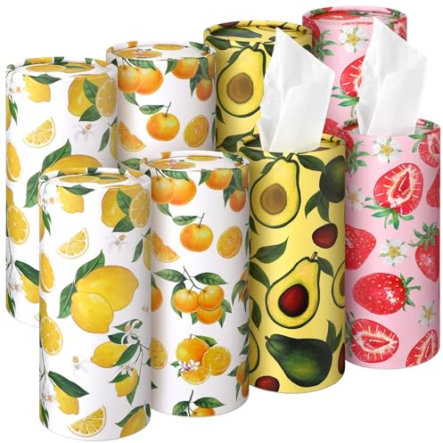 Zonon 8 scatole rotonde per fazzoletti bohémien, con tubi da viaggio per auto, con 50 fogli cilindrici per asciugamani per il viso, adatti per portabicchieri, contenitori rotondi (frutta)
