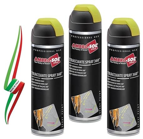 Generico Set 3 PZ V403GIALLOF Tracciante Marker Spray 360°, per Uso Professionale che Domestico, per Asfalti, Muri e Legno, Bomboletta Spray in Banda Stagnata Riciclabile 500 ml, Giallo