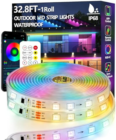 httpsmp 10m Outdoor LED Strip Light Waterproof,IP68 Outside RGB+IC Lights Strip with App/Remote Control,Chase Mode,Music Sync Light for Balcony,Deck,Rooftop,Garden,Pool