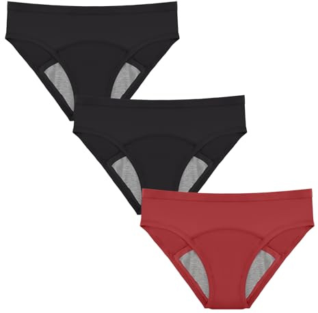 Carer Pack de 3 Bragas Menstruales para Flujo Abundante Absorción de 60 ml – Ropa Interior de Algodón Lavable Almohadilla Absorbente Especial para Uso Diario Braguita de Incontinencia para Mujer S