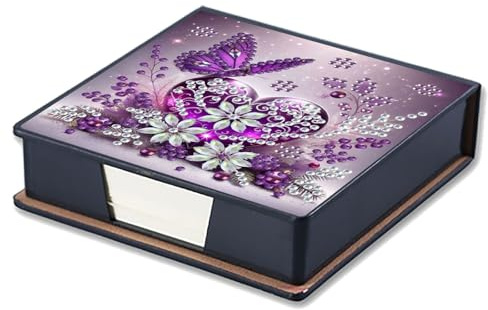 CXINLky Kit per Pittura con Diamanti Fai-da-Te Scatola di Carte in Pelle, Scatola per Arte con Diamanti con 160 Fogli Bianchi, Scatola per Appunti, Scatola per Carte-11-Farfalla Viola