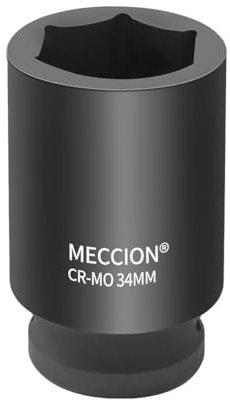Meccion Steckschlüssel Sechskant 34mm mit 3/4 Antrieb, Industriequalität CR-MO Schlagschrauber Einsatz, Tief, 80mm Gesamtlänge