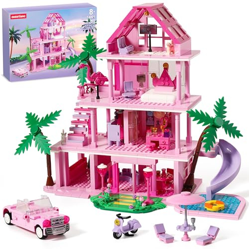 LEGO Friends kompatibles Mädchen Haus Bauspiele für Mädchen im Alter von 8-12 Jahren, 4-stöckiges rosa Villa Bausteine Spielzeug mit abnehmbaren Böden, tolles Geschenk