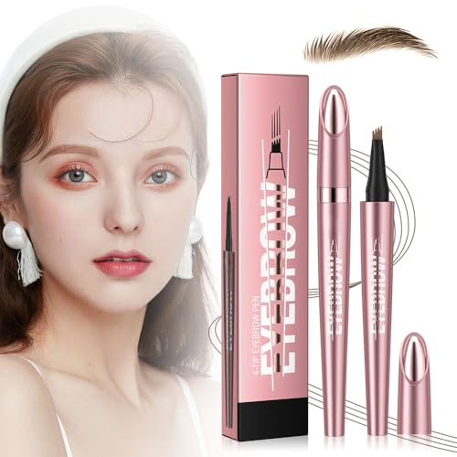 Microblading Augenbrauenstift, 3D Wasserdichter Eyebrow Pencil mit 4 Gabelspitze Applikator, Langanhaltend Magischer Augenbrauenstift Augenbrauen Lifting Set für Natürliches Make up (Dunkelbraun)
