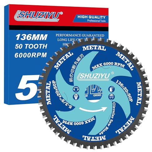 Metal Cutting Circular Saw Blade 5-3/8”(136mm)-50T. | Arbor 20mm with 5/8-10mm Washer. Compatible with Cordless Saw, Ferrous Metal, Iron Bar, Sheet, Angle Cutting