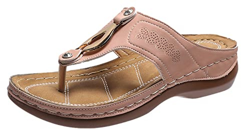 YIzdegg sandaler damer sommar – tåseparator eleganta flip flops med fotbädd, ortopediska sandaler, komfort, sommarskor, öppna tår, glide, bekväma strandskor, halkfria utomhussandaler, ROSA, 43