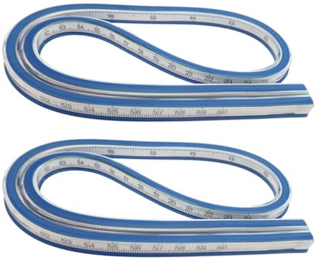 HOODANCOS 2 Stück Flexibles Kurvenlineal 60cm Biegsames Nählineal aus Weichem Gummi Metall Doppelseitiges Maßband für Präzises Technisches Zeichnen Bekleidungsdesign und Kunst