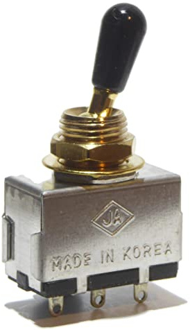 Guitar toggle switch 3 way in gold with black tip (rhythm treble) Les Paul style enclosed box type