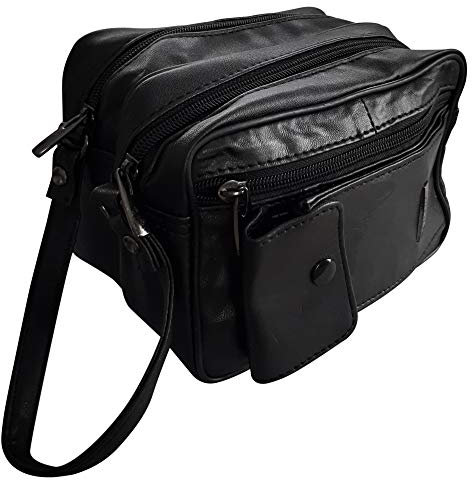 Mens Lorenz Soft Black Leather Travel Wrist Bag W12/1962 By Classyshades