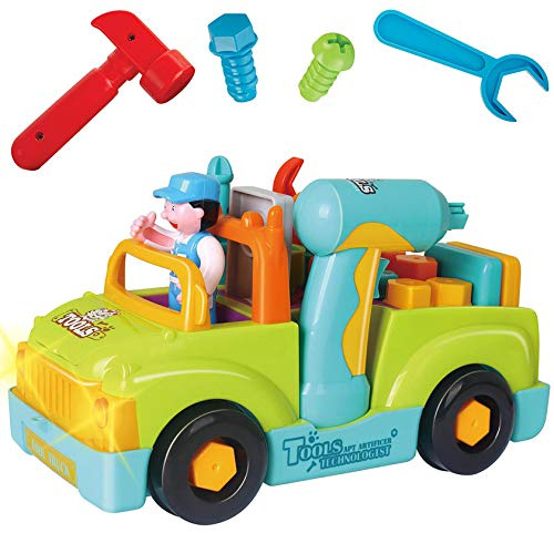 Liberty Imports Toddler Tool Set Toy Trucks Kids Mechanic Workbench Take Apart Musical Toolbox with Electric Drill, Power Play Tools, Lights, Bump and Go Building Toy for 2 Year Old Boys