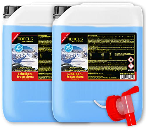 ABACUS® Scheibenfrostschutz bis -70 °C, Scheibenfrostschutz Konzentrat, Frostschutzmittel Scheibenwaschanlage – Scheibenfrostschutz Konzentrat mit Auslaufhahn 10 Liter (1225.10a)