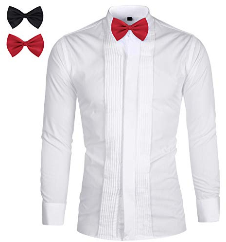 Sliktaa Camisa de smoking para hombre, con cuello de solapa, ajuste slim, diseño slim fit, camisa para cenas, S